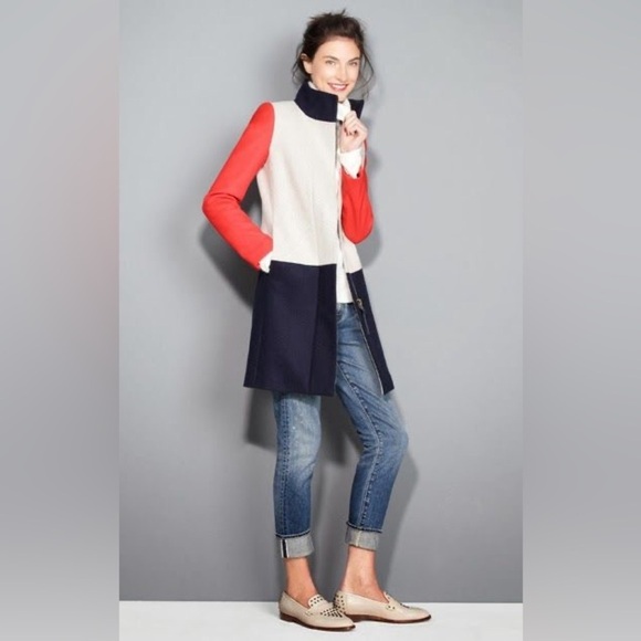 J. Crew Women's Colorblock High Collar Wool Coat Size 4 - Picture 2 of 10